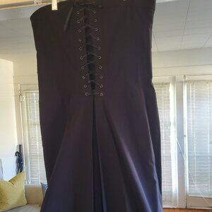 Vintage 90s-00s Black Strapless Lace Up Dress with Pleated Skirt - SKY David Pa